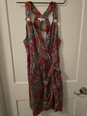 Moon River Red Tropical Linen Blend Dress Size M